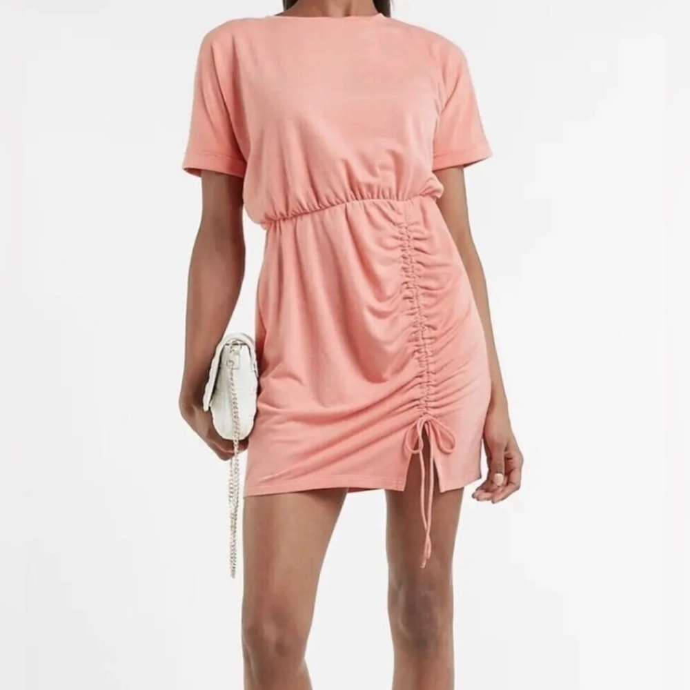 Express Cinched Tie T-Shirt Dress Pink